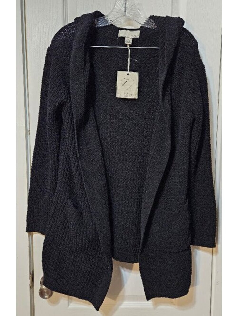 By Design Hooded Knit Cardigan XS Velvet Noir